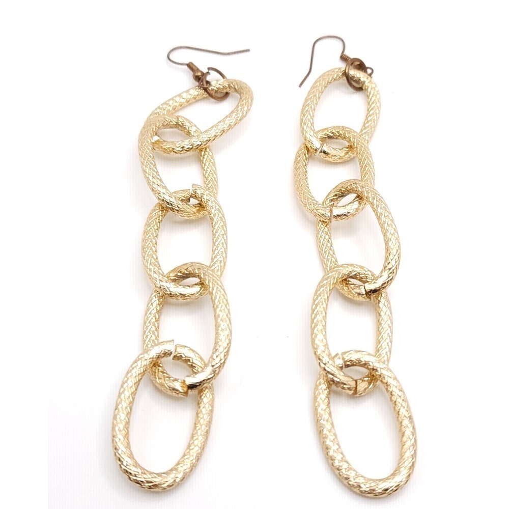 Gold Tone Chain Link Dangle Earrings‎